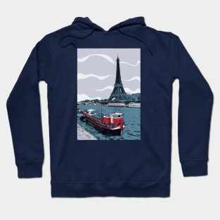 Vector illustration of Eiffel Tower seen across Seine River Hoodie